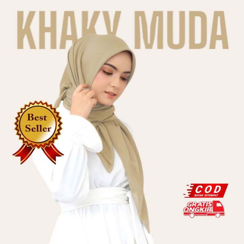 KERUDUNG SEGIEMPAT POLOS BEST SELLER JILBAB KHAKY MUDA ASN KRUDUNG PNS TERBARU WARNA KEKI SERAGAM KH