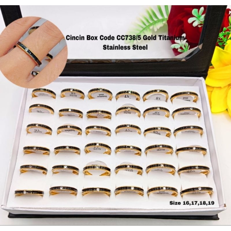 Cincin permata mewah lapisan mas titanium fashion korea anti karat cc378/5