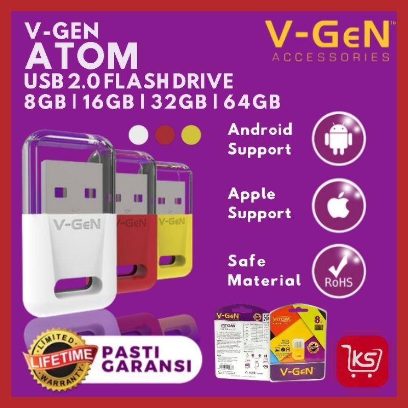 V-GEN ATOM 8GB | 16GB | 32GB | 64GB | [ORI 100%] FD | FLASHDISK | GARANSI RESMI