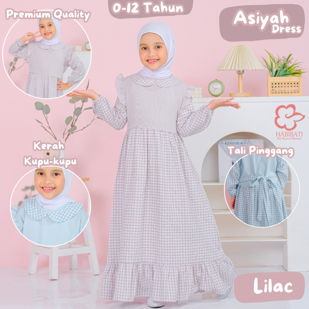 HABIBATI - Asiyah Dress LIlac Gamis Anak Kotak Kotak Korean Style