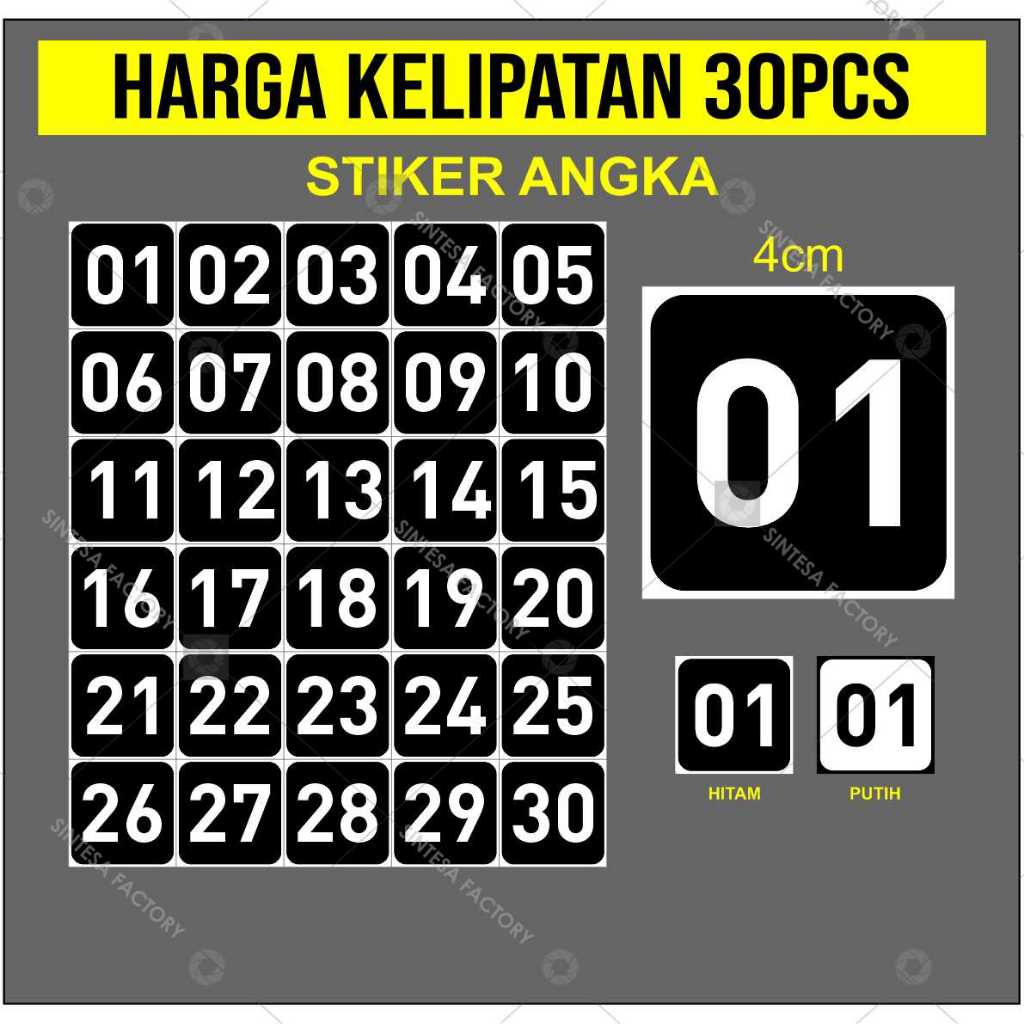 

Stiker Waterproof Angka Ukuran 4cmx4cm