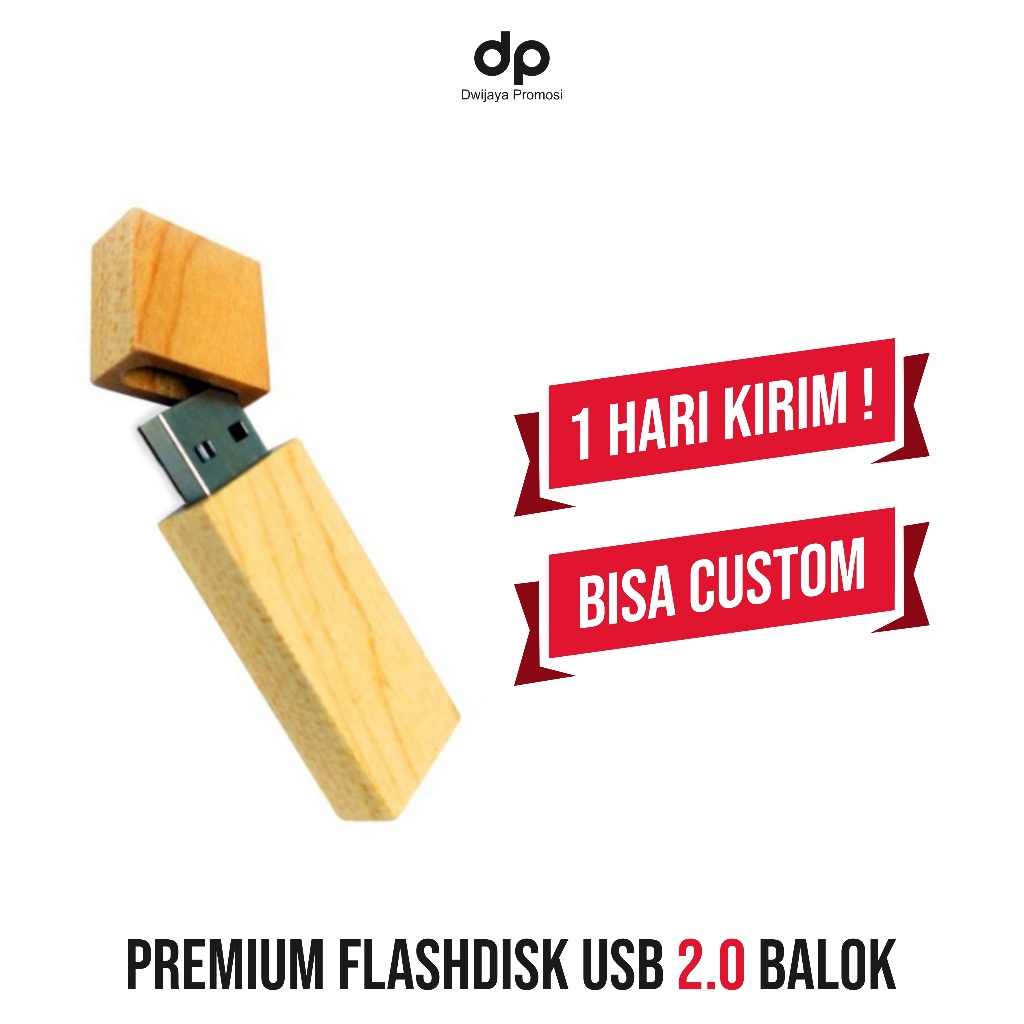 Flashdisk USB 2 Kayu Balok Custom Nama