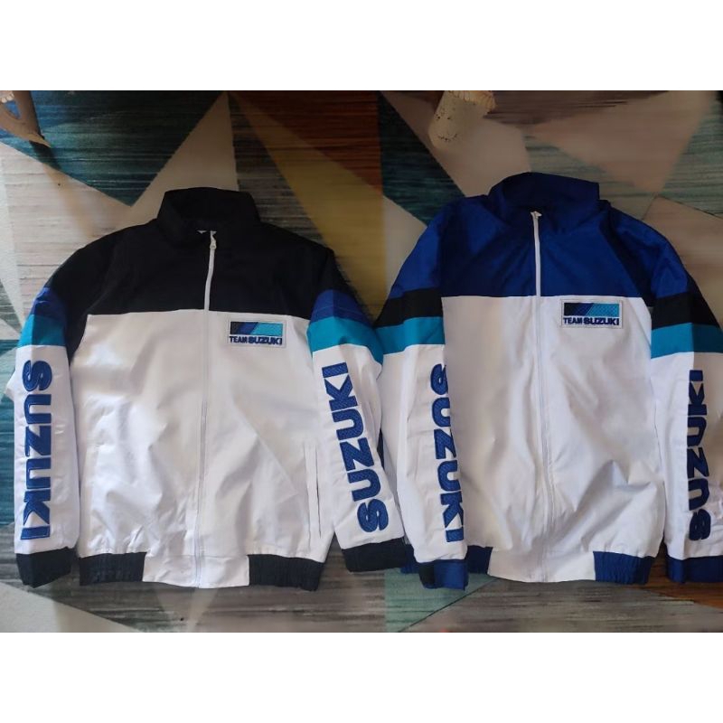 JAKET TEAM SUZUKI RACING JAKET SUZUKI BIRU PUTIH JAKET SUZUKI NAVY PUTIH