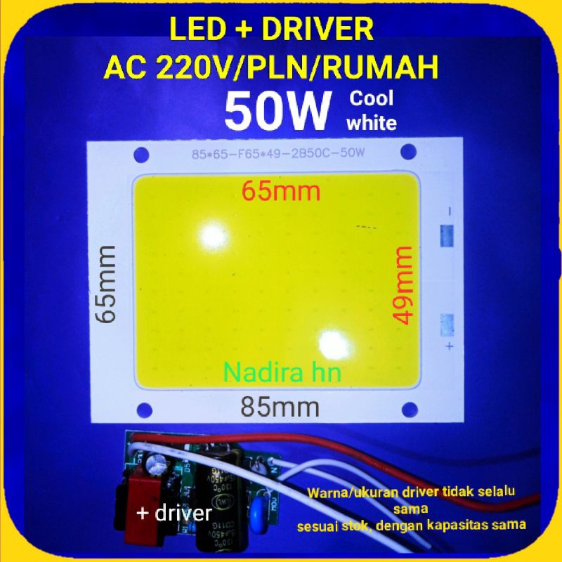 LED 50W +DRIVER 220V ac/PLN/Rumahan papan led cob pcb isi ulang
