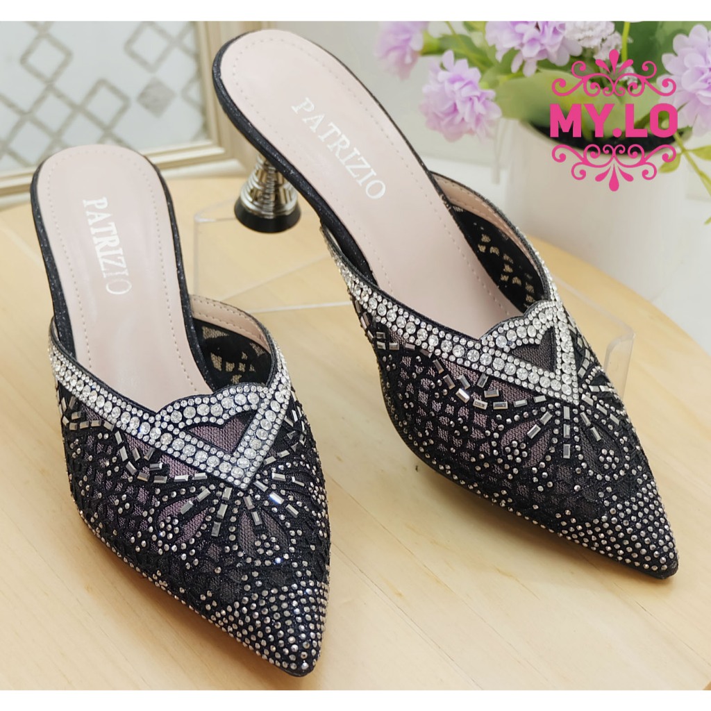SANDAL HEEL PESTA WANITA SENDAL KONDANGAN PEREMPUAN SELOP KEBAYA PENGANTIN SLOP WEDDING MEWAH ELEGAN