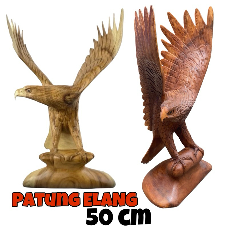 Patung Burung Elang 50 cm Kayu - Patung Elang Kayu - Patung Burung Garuda - Patung Burung Rajawali -
