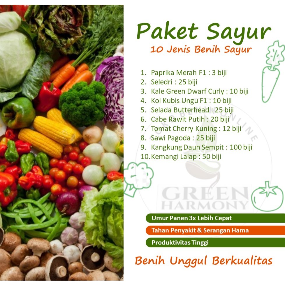 Bibit Benih Biji Tanaman Sayur Sayuran Paket 10 Jenis