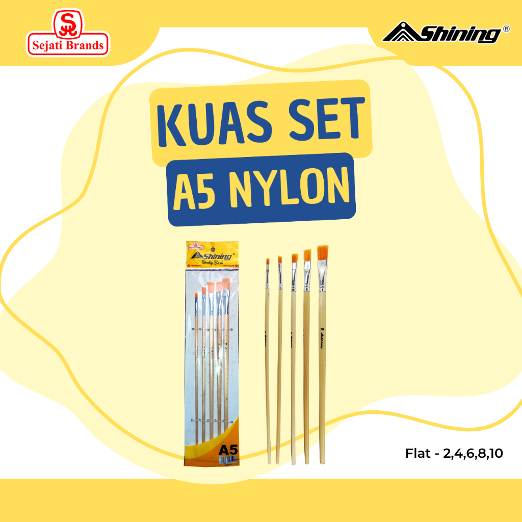 Shining Kuas Lukis Flat/ Kuas Gambar Pipih A5 Nylon 5pc/ Kuas Cat Air Cat Minyak Lukis Acrylic