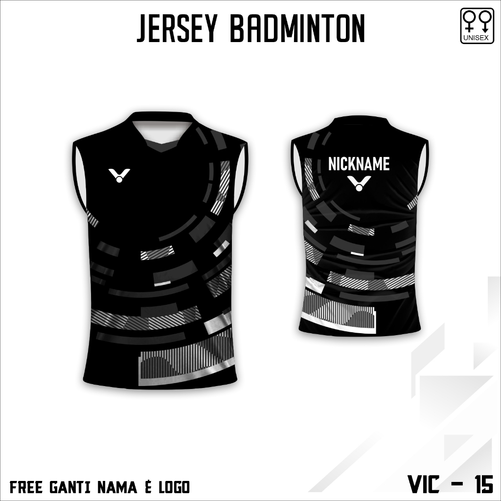 Jersey Badminton Singlet Pria Custom Nama dan Logo Lengan Pendek
