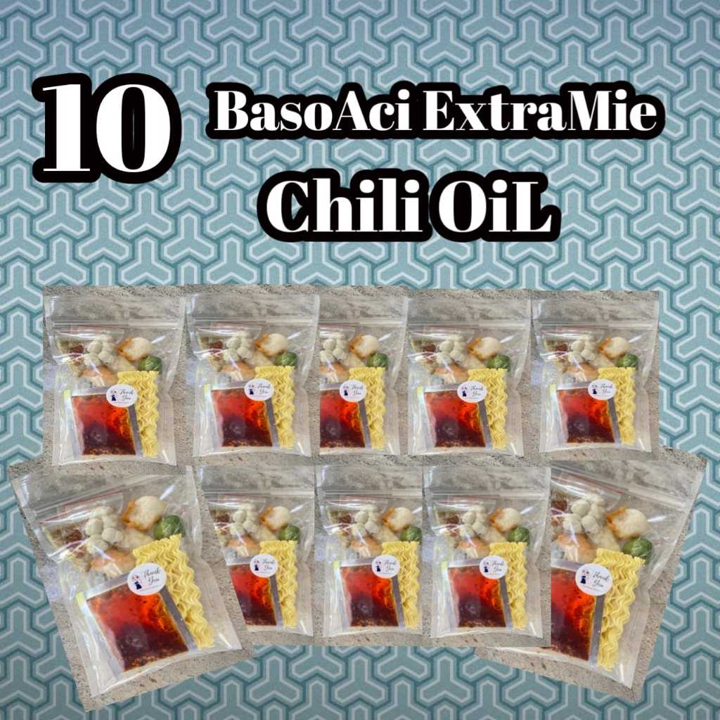 

10 Bungkus baso aci extra mie chili oil.