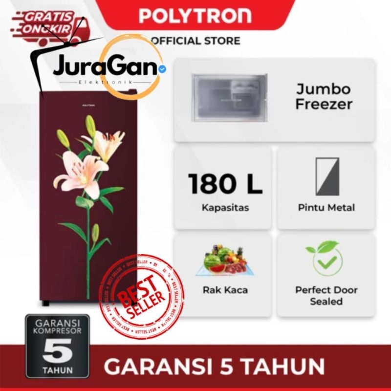 Polytron kulkas 1 pintu Metallic 180 Liter PRB 187P-MERAH