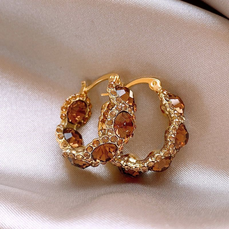 Anting Titanium Asli Ori Anting Broken Berlian Retro Berlian Berwarna Anting Bulat Korean Style