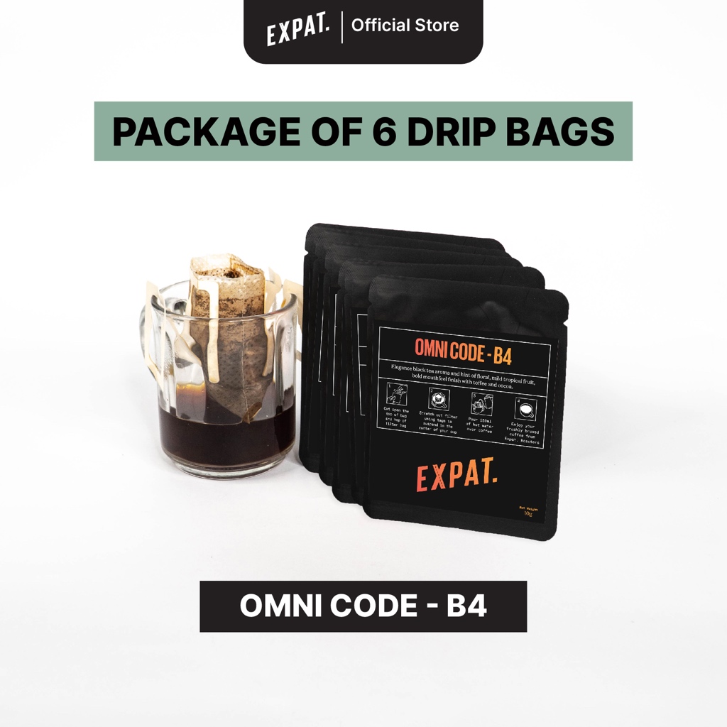 

Expat Roasters Package of 6 Omni Code B4 Single Use Filter Coffee 10g Drip Bag Filter Kopi Specialty Coffee | Sumatra Mandeling / Sulawesi Toraja / Bali Kintamani