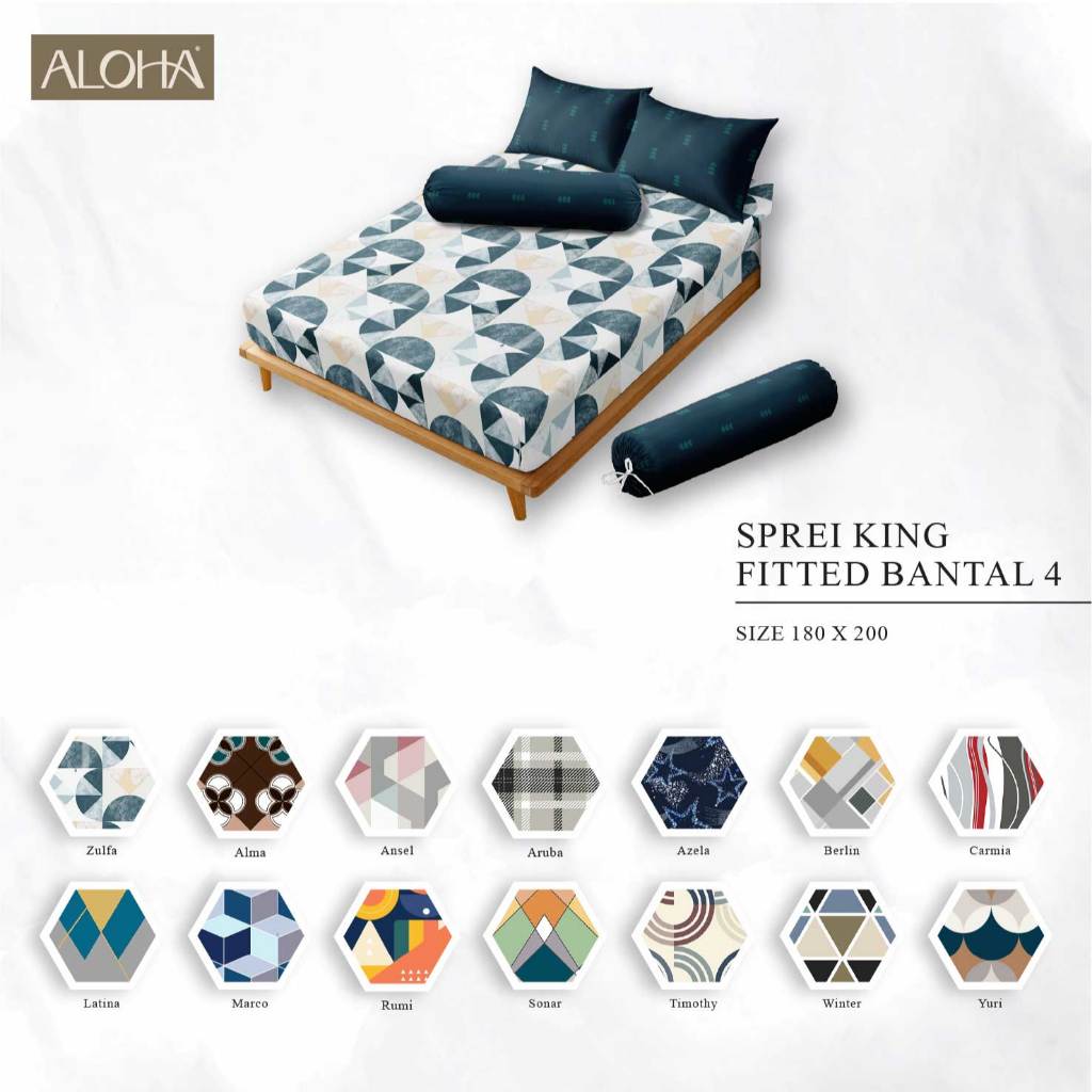 Aloha - Sprei King 180x200 Tinggi 20Cm Bantal 4 - Geometri