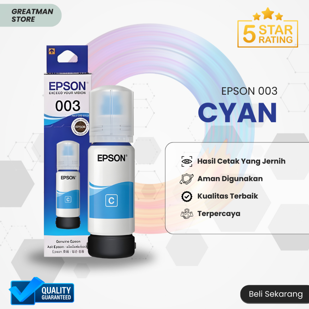 Tinta Epson 003 Black Cyan Magenta Yellow Tinta Printer epson 003 L3110 L1110 L3100 L3101 - BIRU