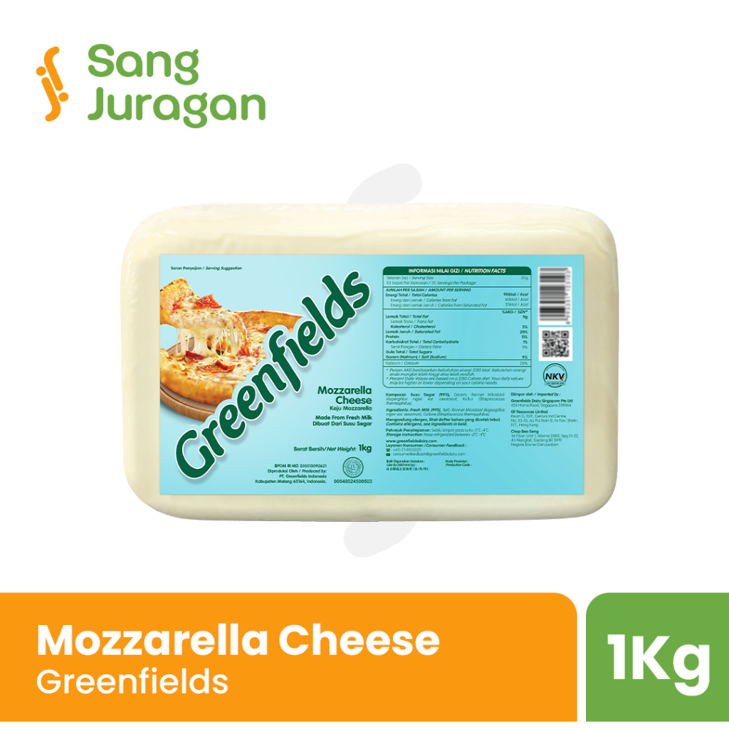

Keju Mozarella Greenfields 1 Kg | Mozzarella Cheese Greenfields / Keju Moza