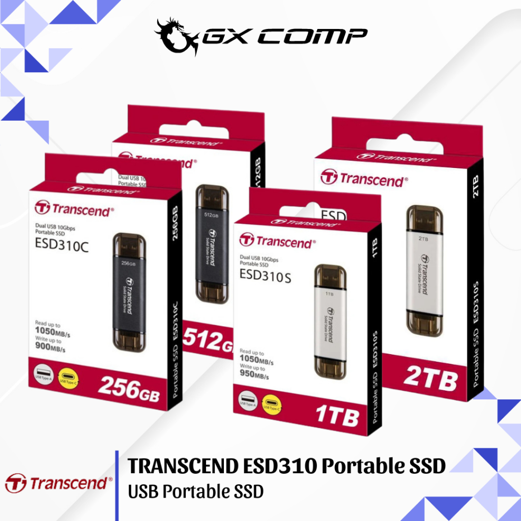 Transcend ESD310 External SSD USB 3.2 Gen 2x1 USB 10Gbps C-Black / S-Silver / P-Pink - 256GB/512GB/1