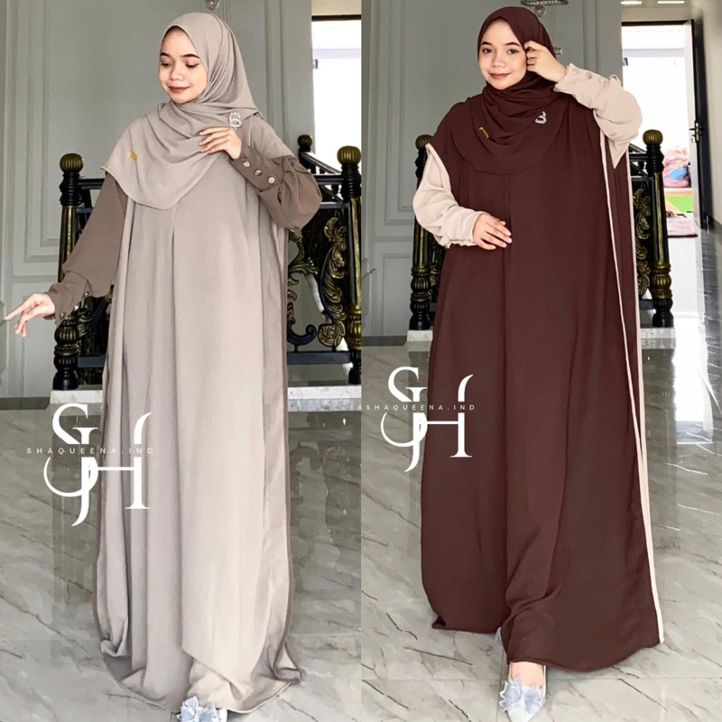 SETELAN ABAYA Kaftan Fatiya (kaftan+pashmina panjang) ABAYA KAFTAN JUMBO FREE PASHIMNA OVAL