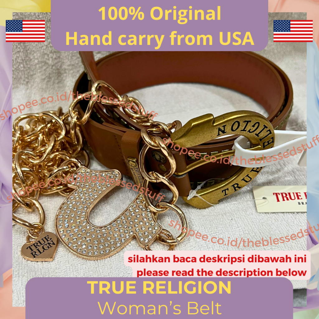 True Religion Woman's Belt Ikan Pinggang Rantai Wanita Ikat Pinggang Wanita 100% Original USA