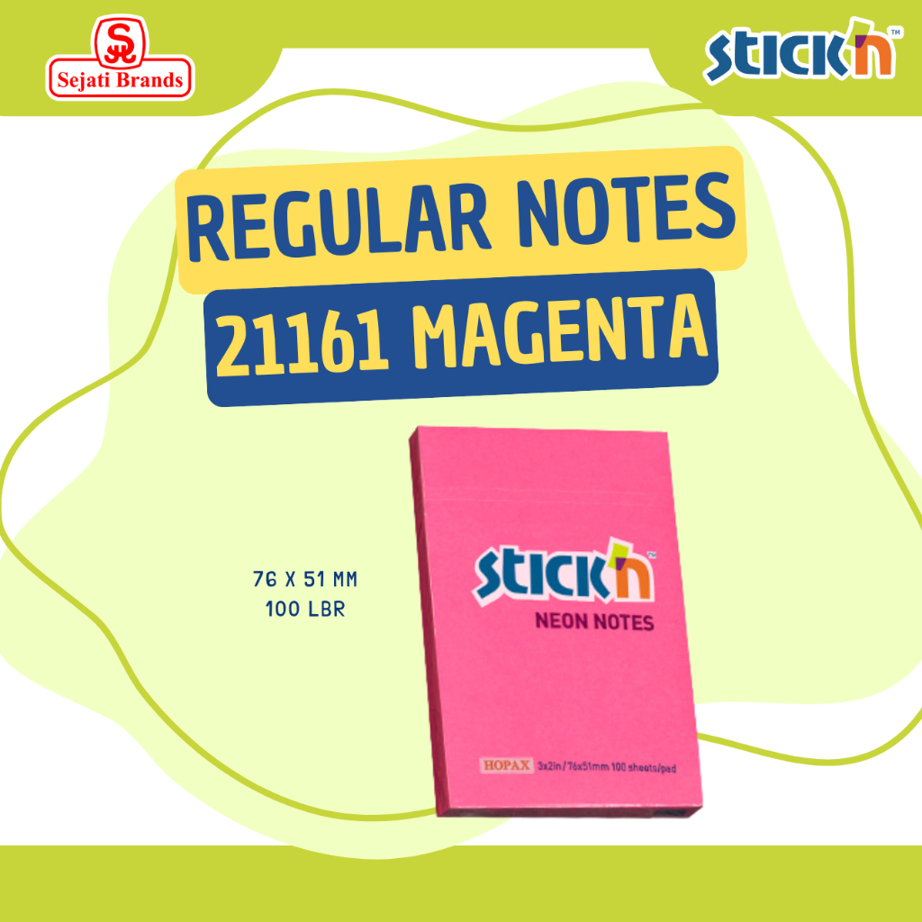

Stick'n Regular Notes 21161 (3x2) Neon Magenta - Memo sticky note