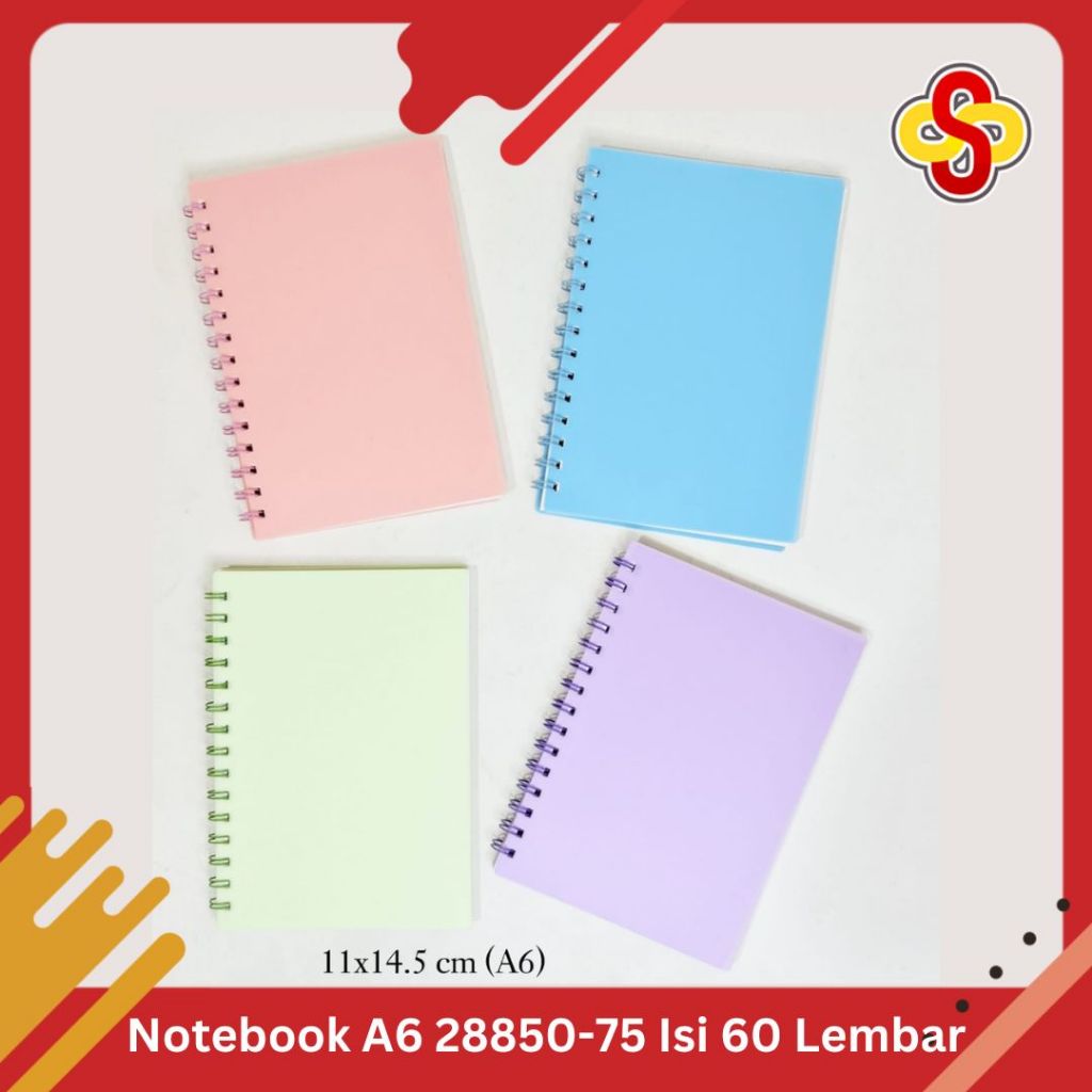 

Notebook / Buku Tulis Spiral / Binder Ring A6 Plastik Warna Isi 60 Lembar