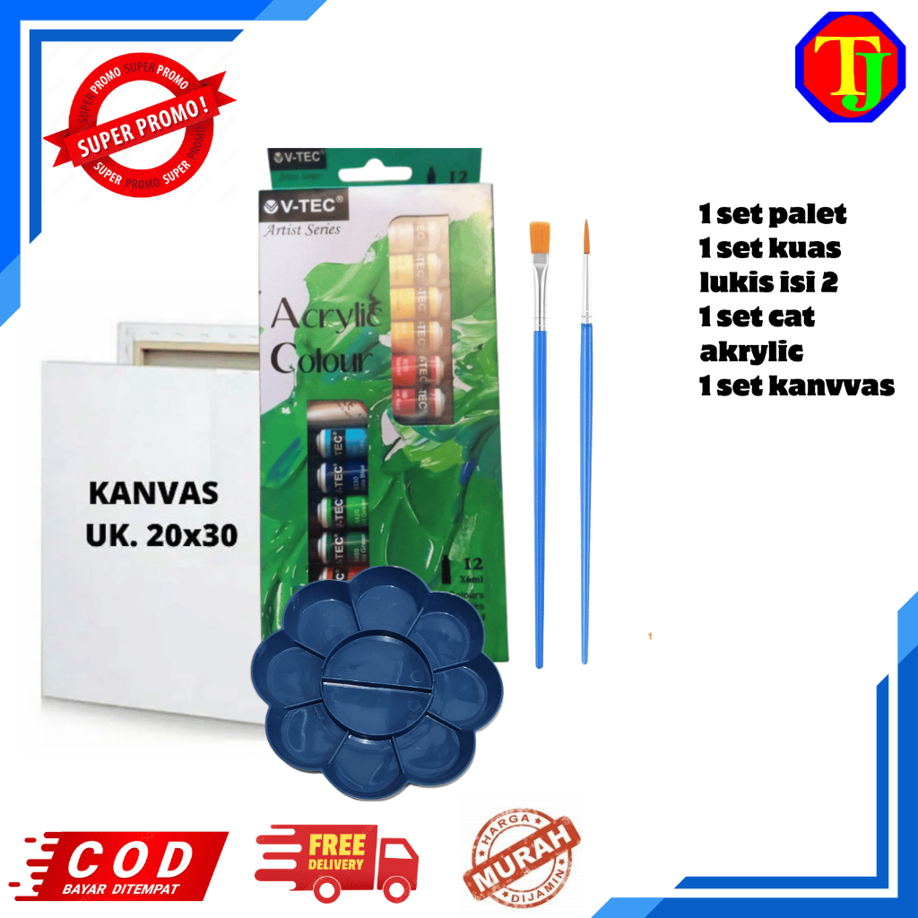 

PAKET MELUKIS KOMPLIT 4 in 1 KANVAS 20cm x 30cm Besar Cat Akrilik Palet Kuas Set Melukis Lengkap