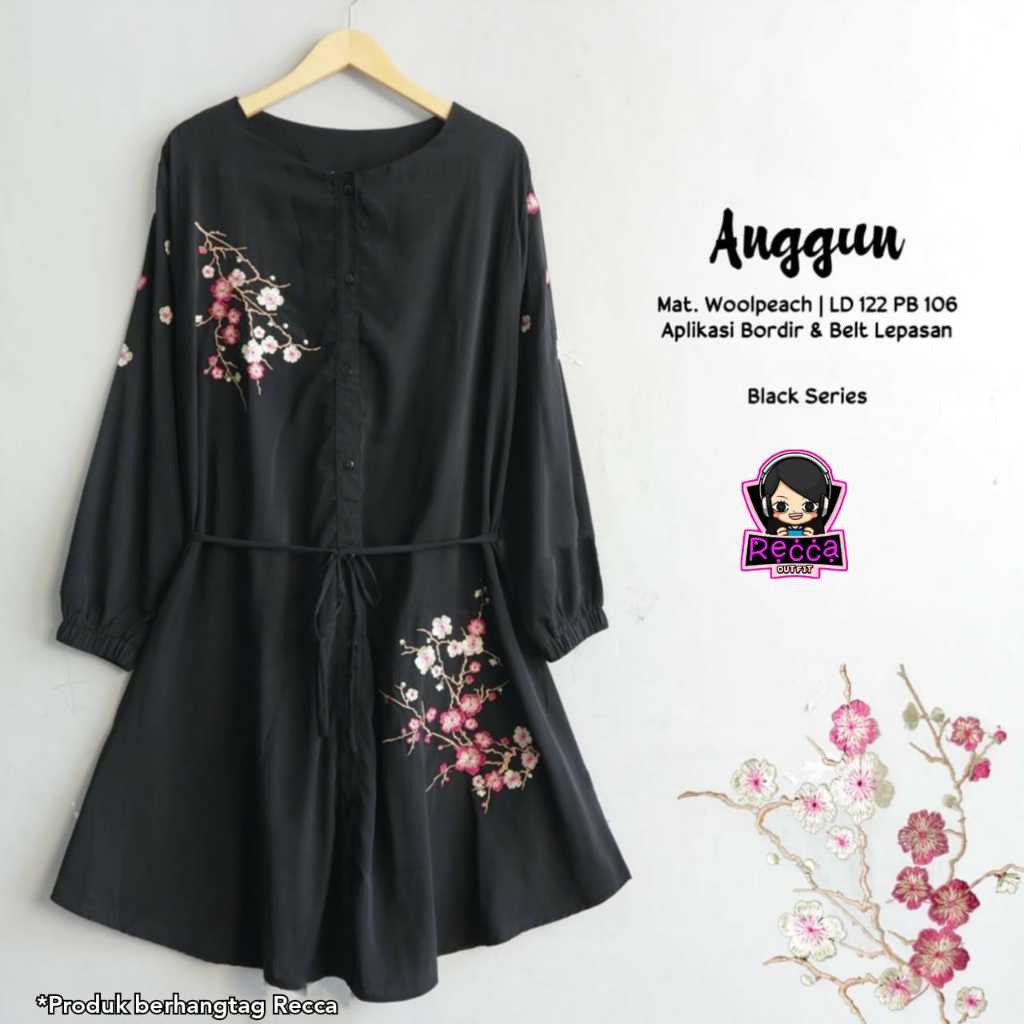 Baju Atasan Tunik Wanita Putih Bordir Bunga LD 120 Anggun Jumbo Bigsize Bahan Wolpeach Recca