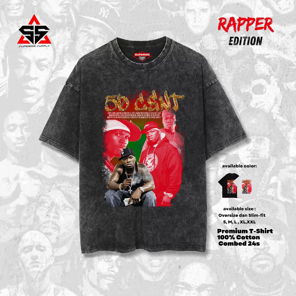 SUPERIOR Kaos Rapper 50 Cent Oversized washed tshirt Oversize slimfit sandwash 50CENT-3