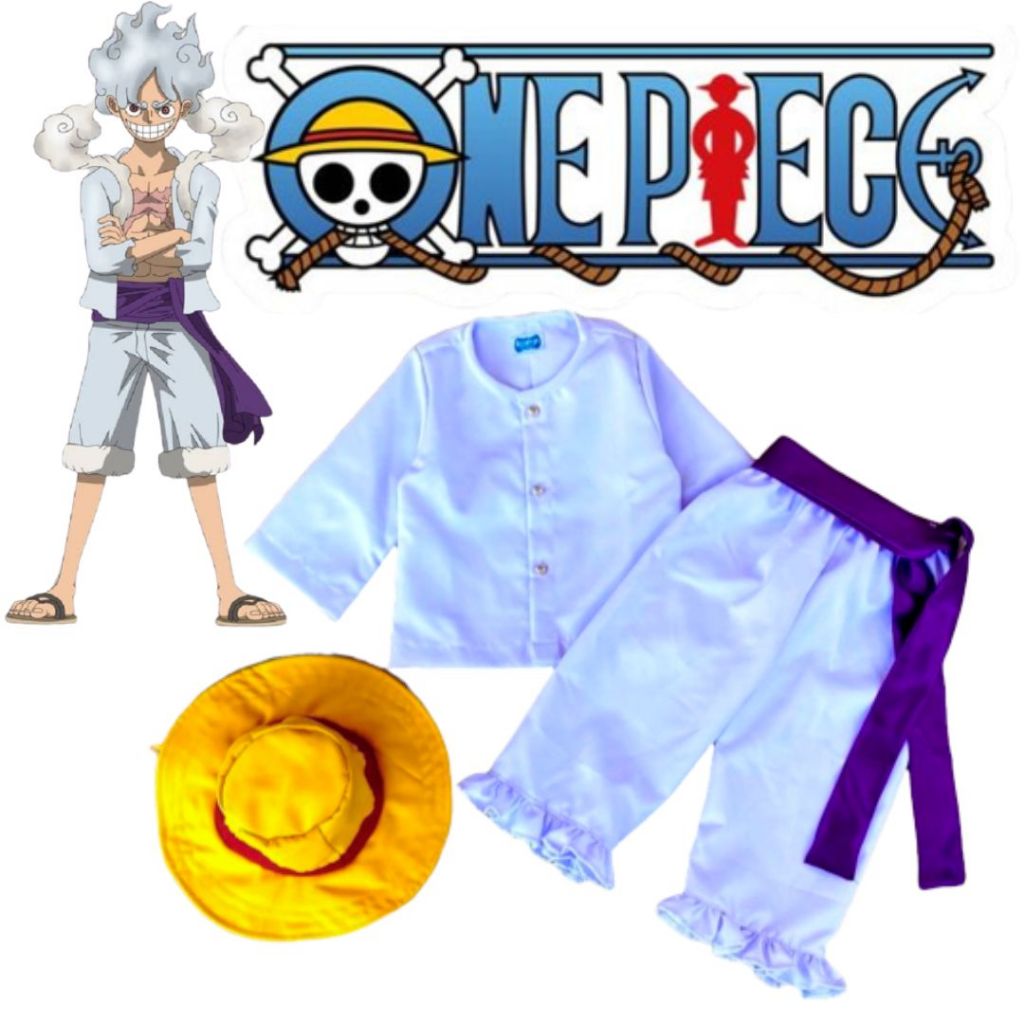 Baju anak baju kostum luffy gear putih one piece baju anak dan dewasa