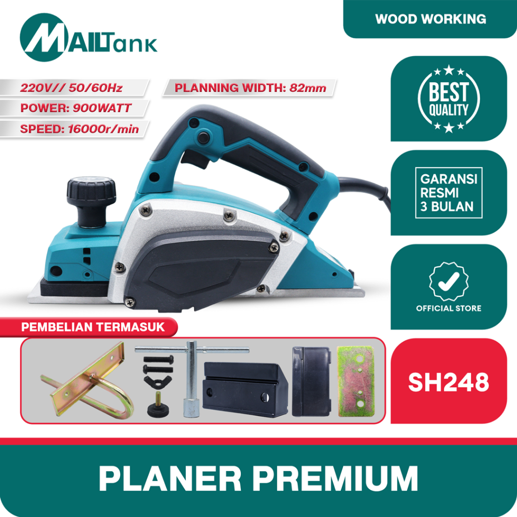 Mailtank SH248 Mesin Serut Kayu Planer 900W Electric Planner Mesin Serut Tangan Kualitas Premium