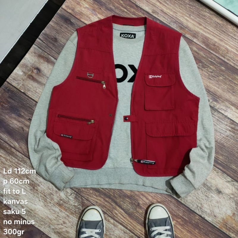 VS7 vest rompi tactical fishing Kolping size L kanvas merah multi pocket cowok pria wanita cewek uni