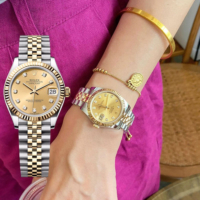 【100% ASLI】Original jam tangan rolex Lady Datejust Diamond Gold Dial Datejust 28mm Ready Stock Autom