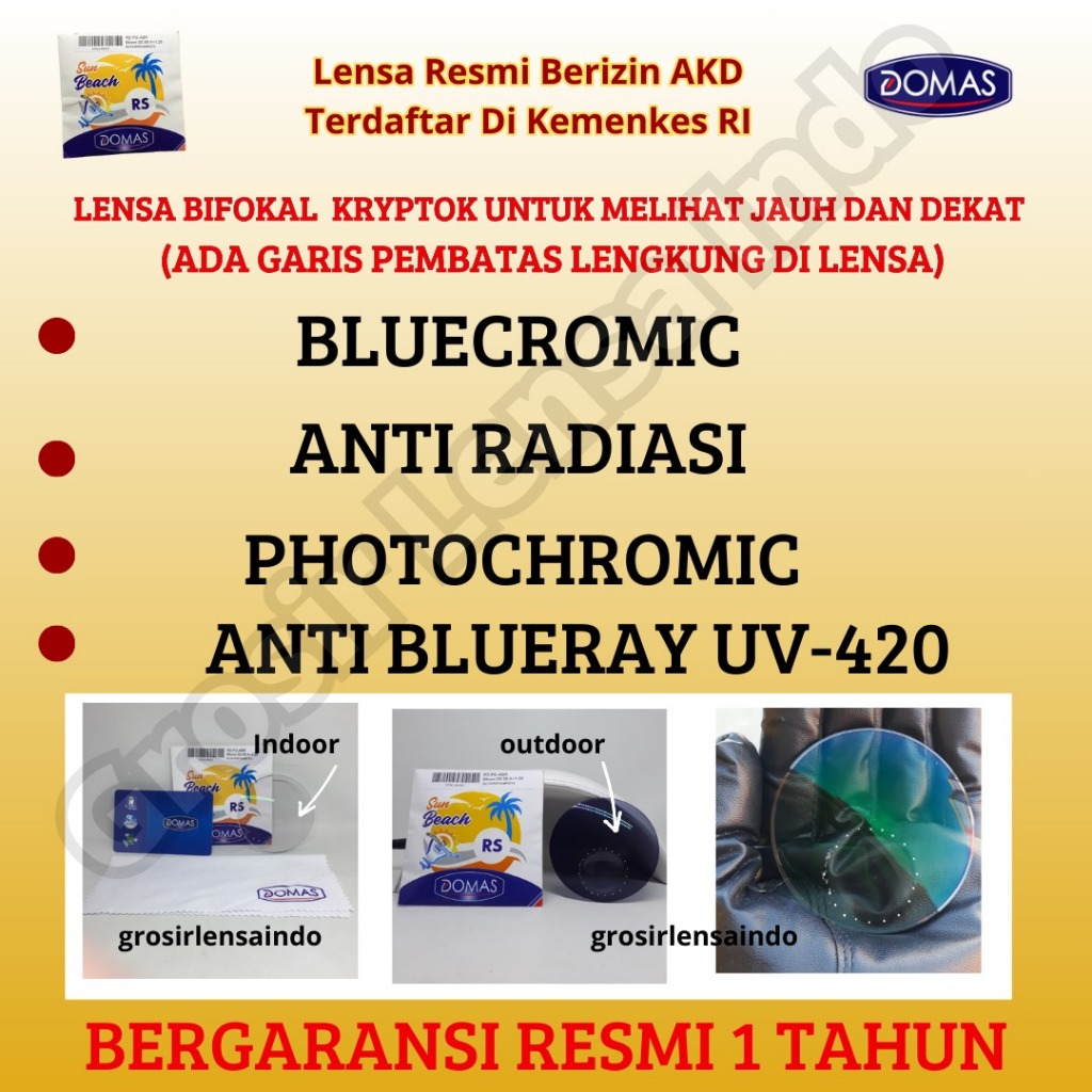 Lensa kacamata Kryptok Anti Blueray Photocromic by Domas