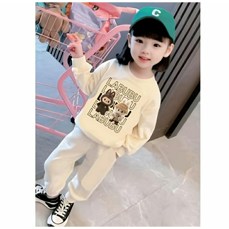Setelan Baju Anak Perempuan Model Korean Style Cargo/Joger 1-12 Tahun Setelan Baju Anak Labubu