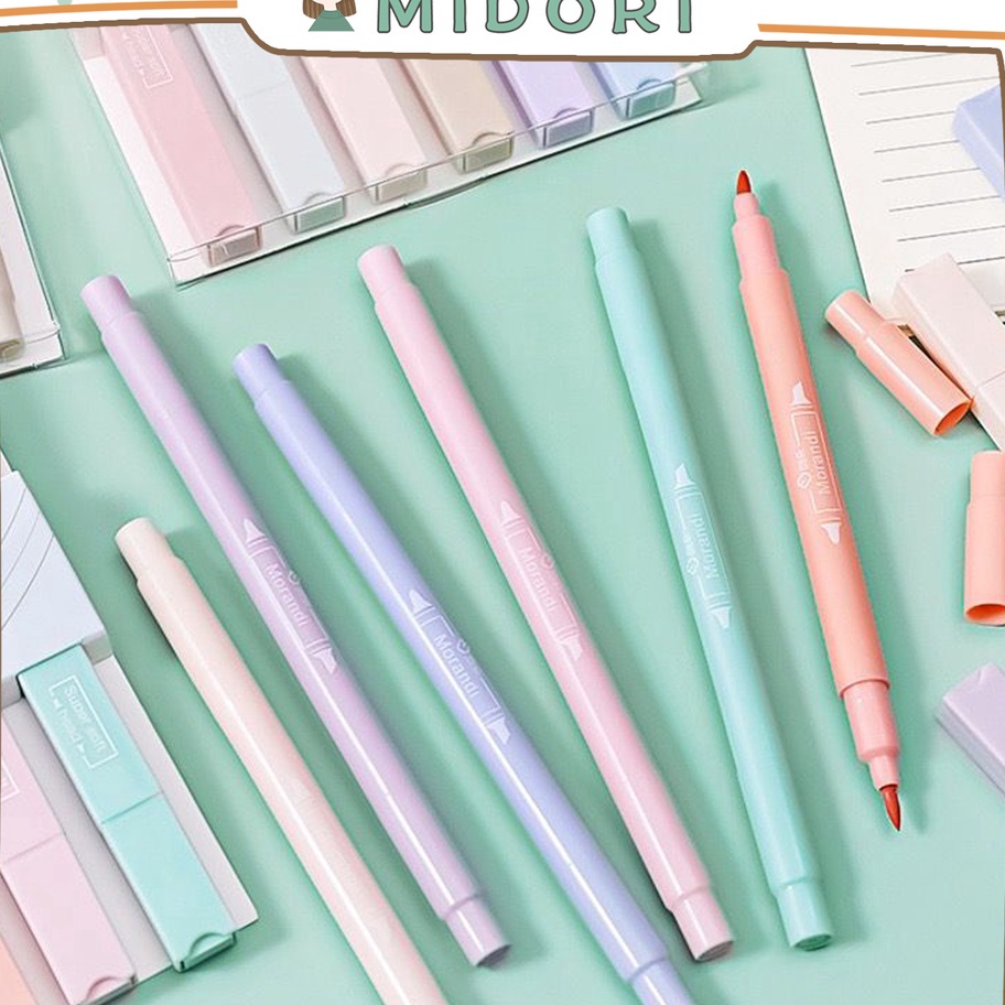 

Terbaru MILOLI 6pcs Round Box Double Tip Hhlhter Colour Pen Pastel Morandi Pensil Warna Series D39