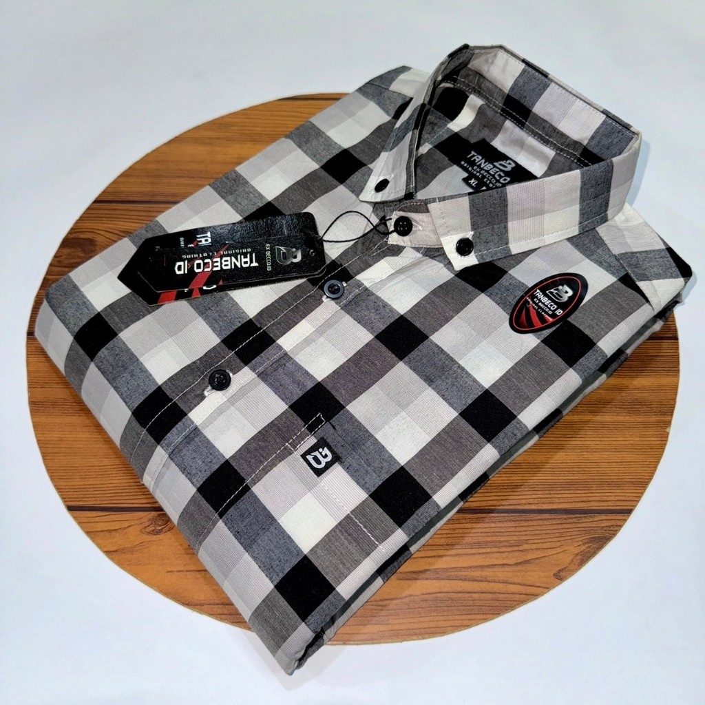 PROMO kemeja pria katun motif kotak kotak keren lengan pendek atasan outfit kantor casual
