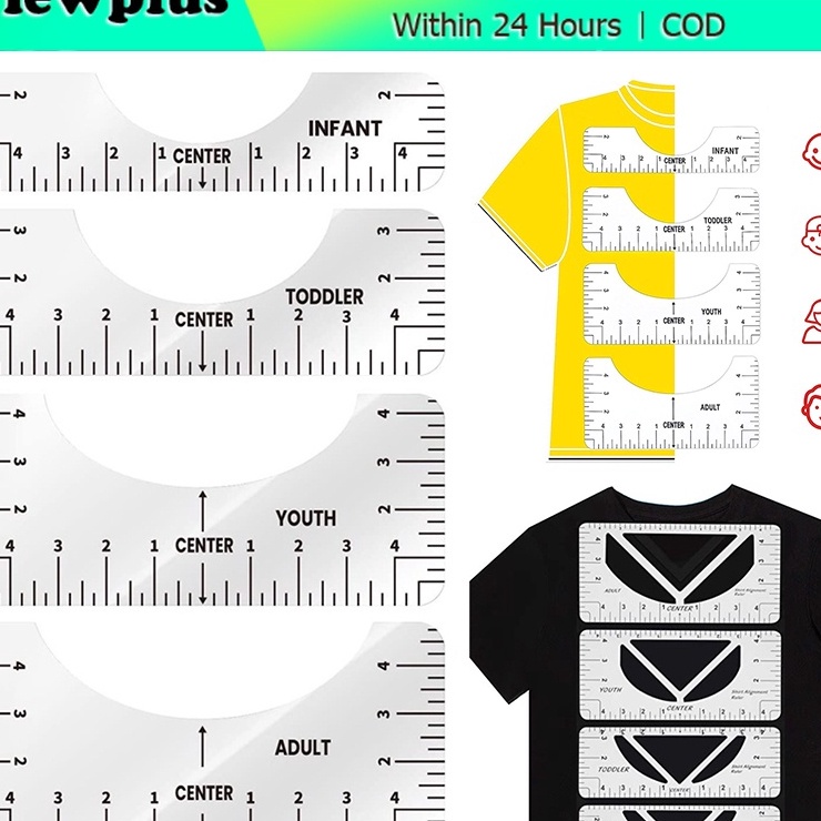 

Kilat 8Pcs Penggaris Kaos Untuk Sablon DTF atau Polyflex V Neck TShirt Ruler Alat Penggaris Penjajajaran Kaos Untuk Desain Tengah