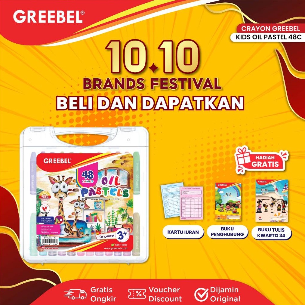 

GREEBEL Crayon Krayon KIDS OIL PASTEL 48 Warna KOP 48C Crayon Greebel Krayon 48 Warna Crayon Aman untuk Anak l C1M9