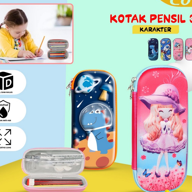 

berkualitas ONEA39 Kotak Pensil 3D Karakter Timbul Tempat Pensil Anak Sekolah TK Tempat Penyimpanan Alat Tulis Anti Air Import
