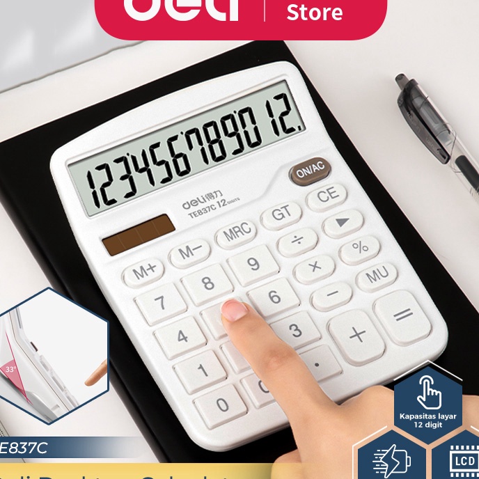 

Murah Deli Desktop Calculator Kalkulator Meja 12 Dit Dual Power Layar LCD TE837C