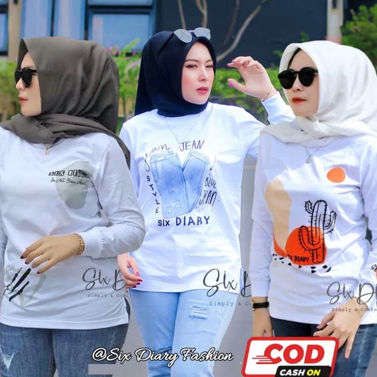 Atasan Wanita Six Diary  Kaos Lengan Panjang Wanita Original Six Diary  Fashion Wanita Kekinian Styl