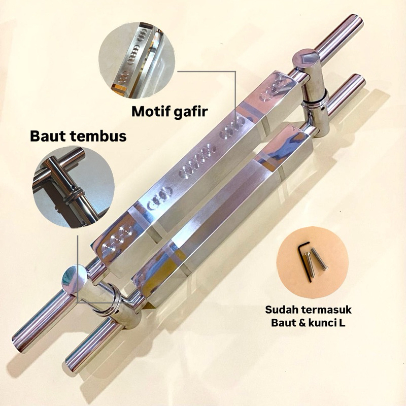 Handle Pintu Minimalis Stainless Baut Tembus Sunduk Kotak 45cm 60cm