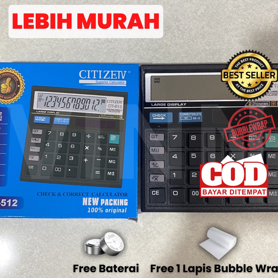 

KI3 Kalkulator Check CITIZEN CT 512 12 Dit Dual 2 Power Calculator Kalkulator Sekolah Kalkulator Kantor Kalkulator Dagang