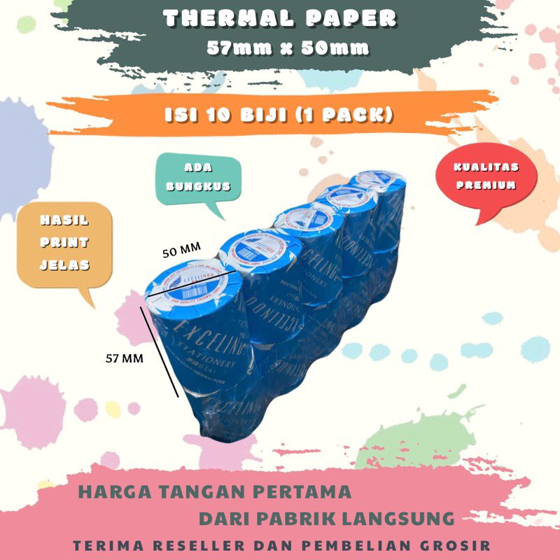 

(10 BIJI) Kertas Kasir Thermal Paper 57x50 UKURAN ASLI CORE KECIL merk Excelindo PREMIUM QUALITY