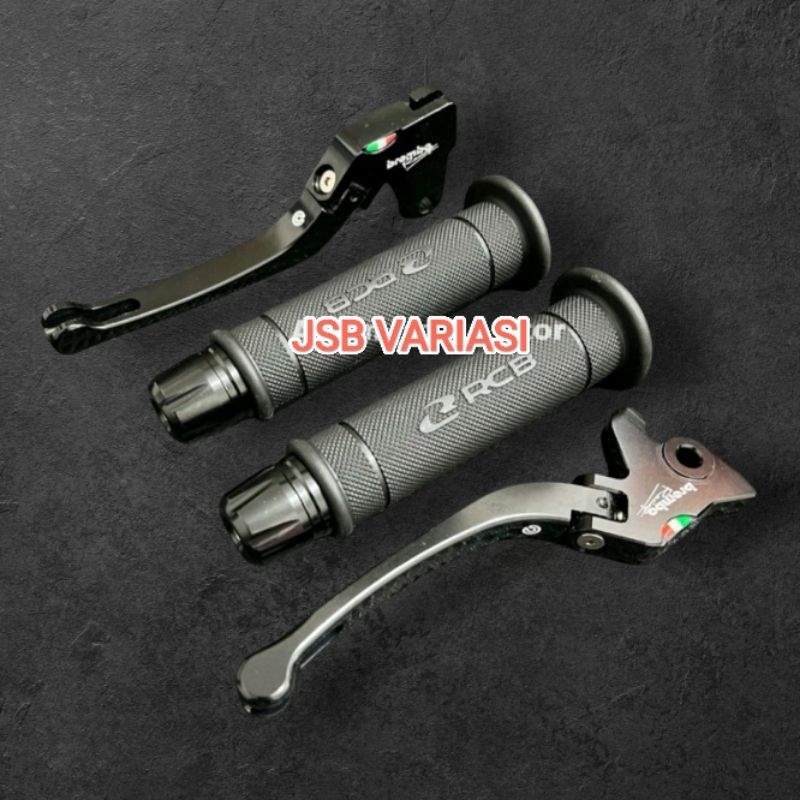 Paket 3in1 Handle Rem Lipat Black + Handgrip RCB + Jalu stang CNC Mio Mio Smile Mio Sporty Mio Soul