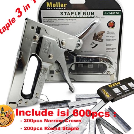 

Kilat Staple Gun Tembak Tacker Staples Stepler Hekter mollar 3in1 jok kulit kardus