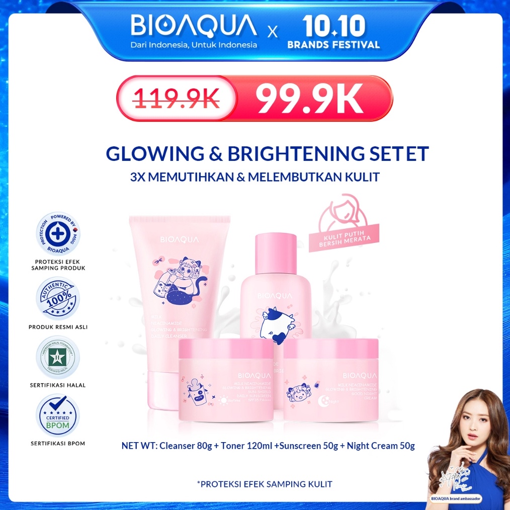BIOAQUA Skincare Anak Paket 4pcs Niacinamide Glowing  Brightening  Tea Tree Oligopeptide Acne Set Wi