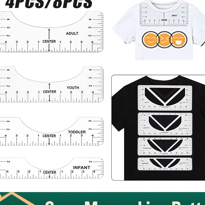 

FG2 8Pcs Penggaris kaos sablon TShirt Ruler Transparent Penggaris Ziegel Penggaris Kaos Untuk Sablon V Neck TShirt Alnment Tool