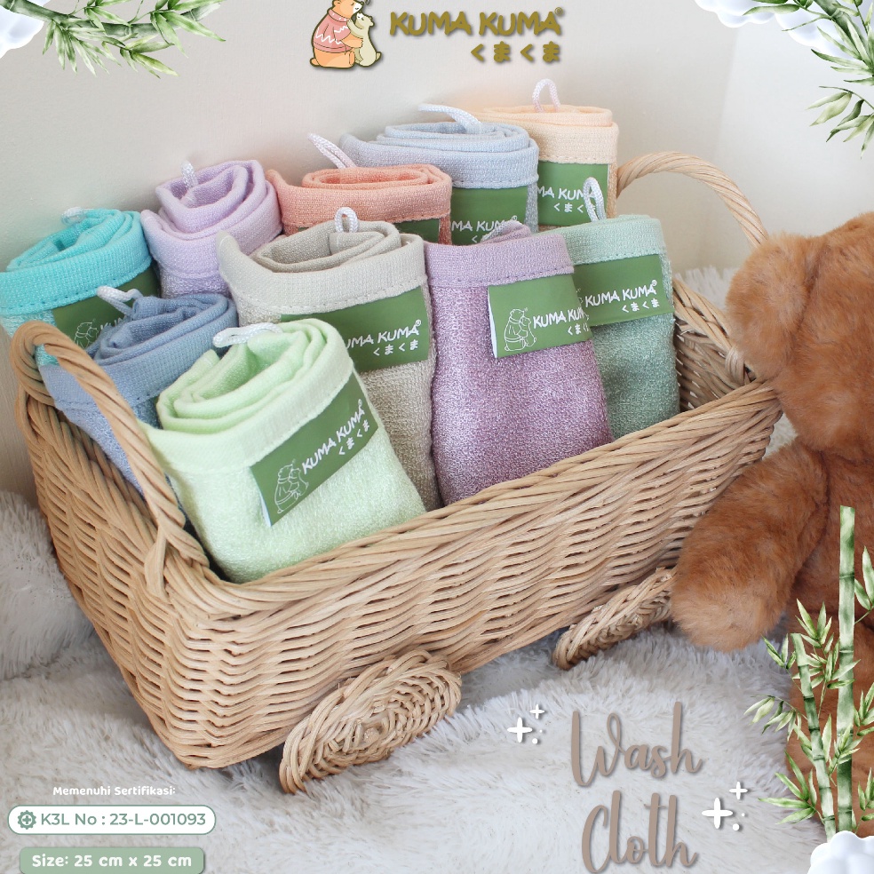 Paling Diminati KUMA KUMA  Washcloth Bamboo  Handuk Mini 4pcs 25x25cm HB281WCT  Handuk Kecil Muka