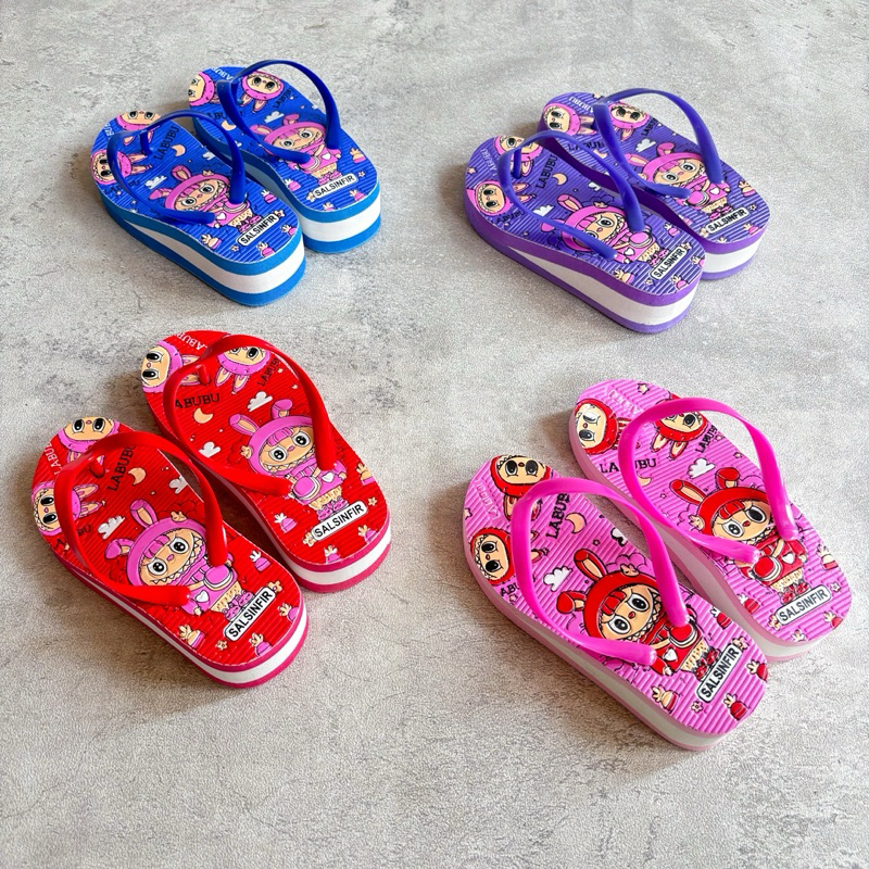 SANDAL ANAK PEREMPUAN WADGES HEELS Jepit Spons Labubu Terbaru Ukuran 21 - 35 | SANDAL BALITA BATITA 